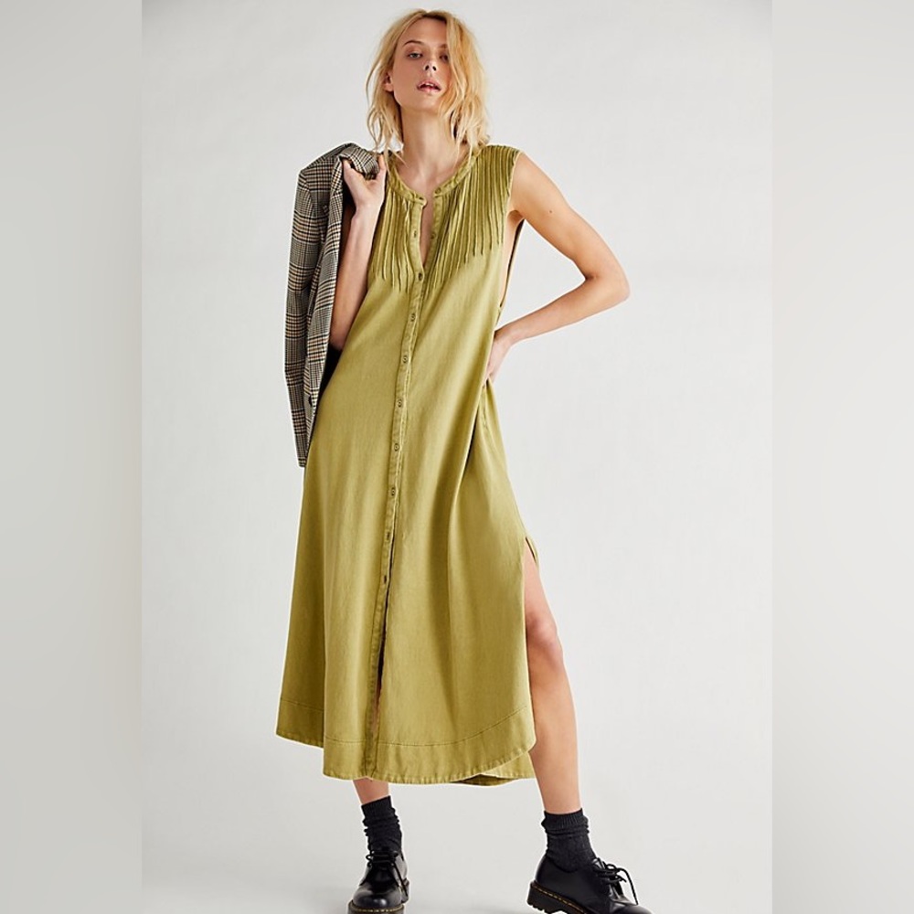 Free People Pintucked Button Down Knit Midi Dress Sz XS